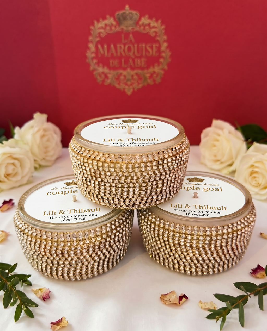 Personalized Gold Crystal Candle Favor | Wedding Guest Gift | Bridal Shower Favor | Baby Shower Candle | Handmade coconut Candle