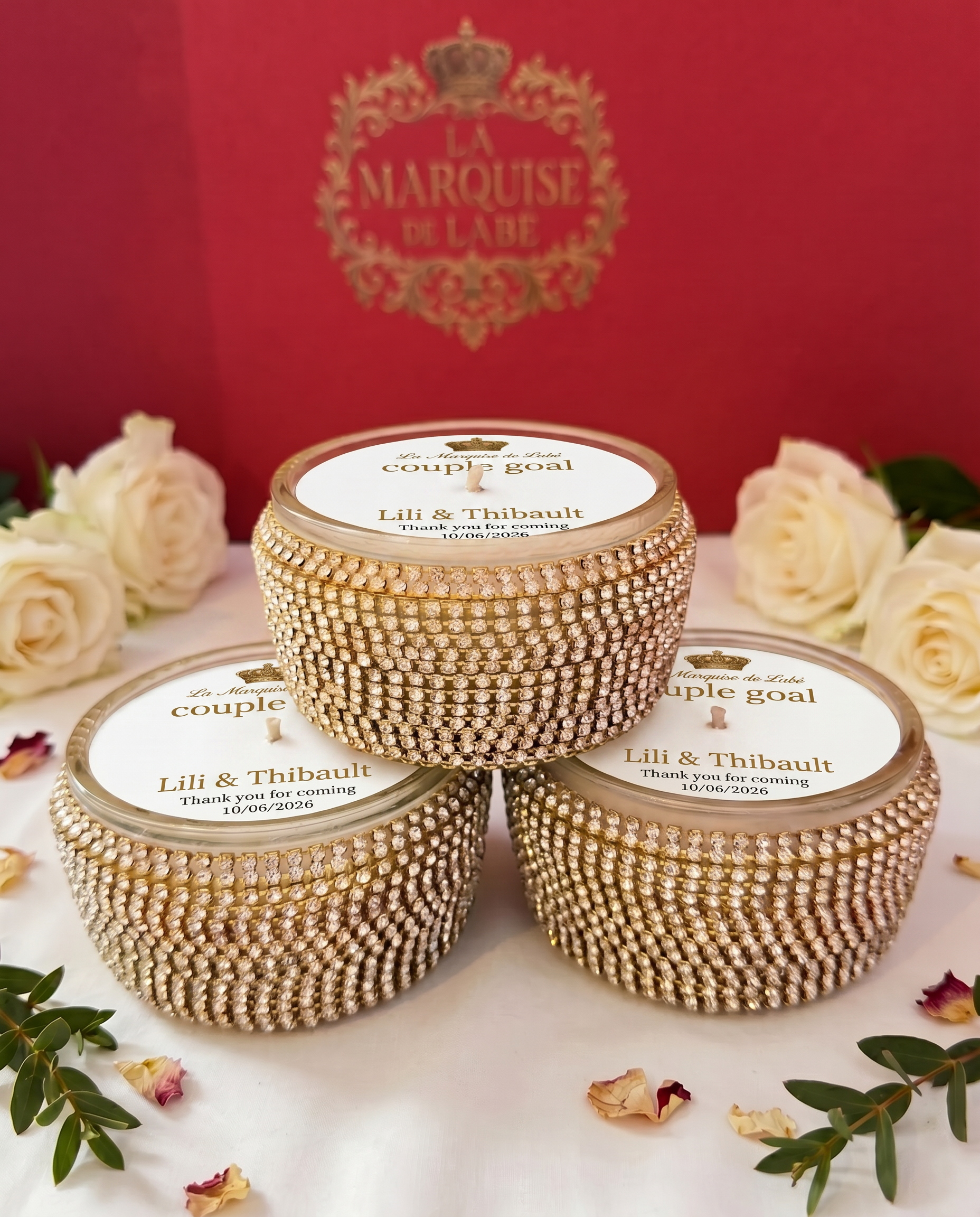 Personalized Gold Crystal Candle Favor | Wedding Guest Gift | Bridal Shower Favor | Baby Shower Candle | Handmade coconut Candle