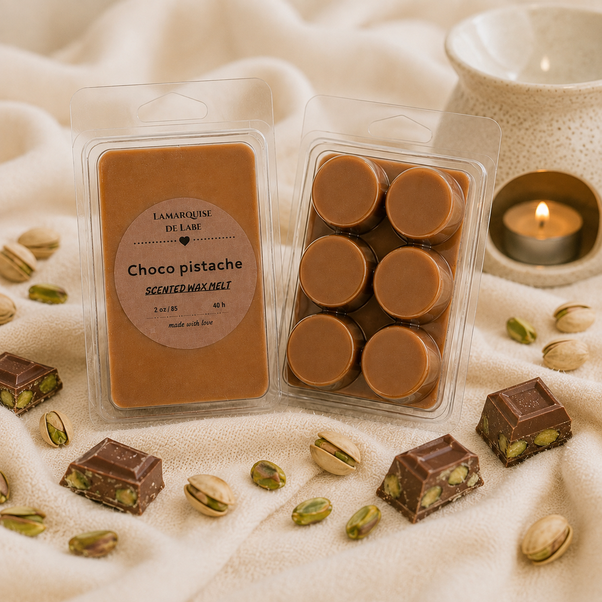 Fondant Parfumé Choco Pistache – Cire de Soja – Wax Melt Gourmand & Longue Durée | La Marquise de Labé