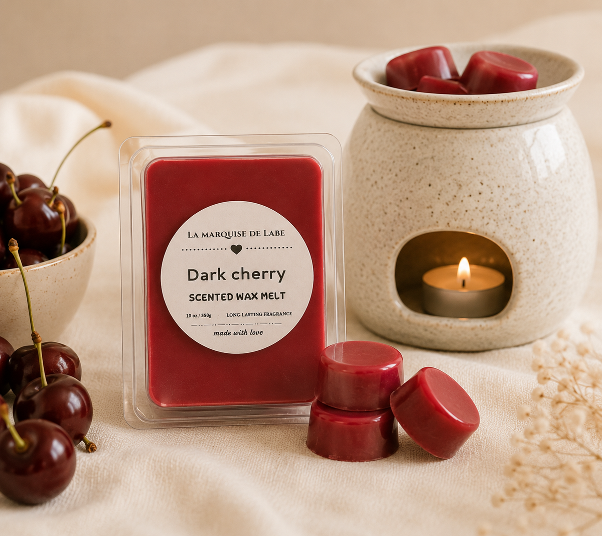 Fondant Parfumé Dark Cherry – Cire de colza – Wax Melt Parfumé Longue Durée | La Marquise de Labé